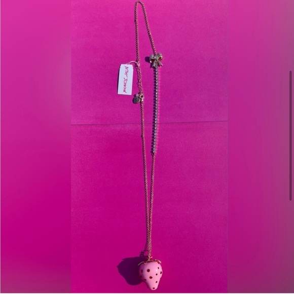 BETSEY JOHNSON Pink Strawberry Necklace & Earring Set Enamel & Red Crystals NWT - Picture 11 of 12